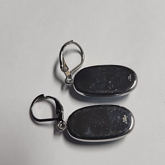 Elegant Blue and Green Oval Stainless Steel Earrings - Picture 3 of 3